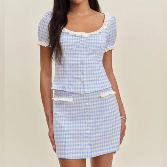 Reformation Dresses & Skirts - NEW Reformation Janell Two Piece Set Crystal Check Light Blue White | US 2 UK 6